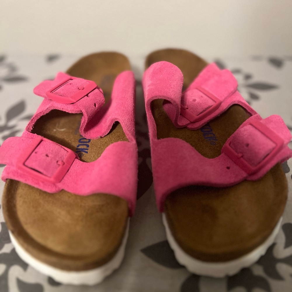 Birkenstock Arizona Suede Soft Footbed Pink Sandals—Make an offer:)